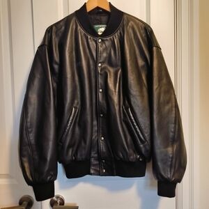 Roots Vintage Men's Black Leather Bomber Jacket